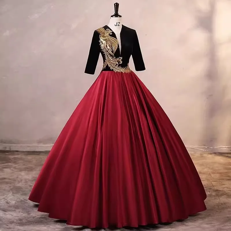 

Красное элегантное элегантное вечернее платье, сценические костюмы для хора, национальное представление, элитное платье, костюм для выступлений