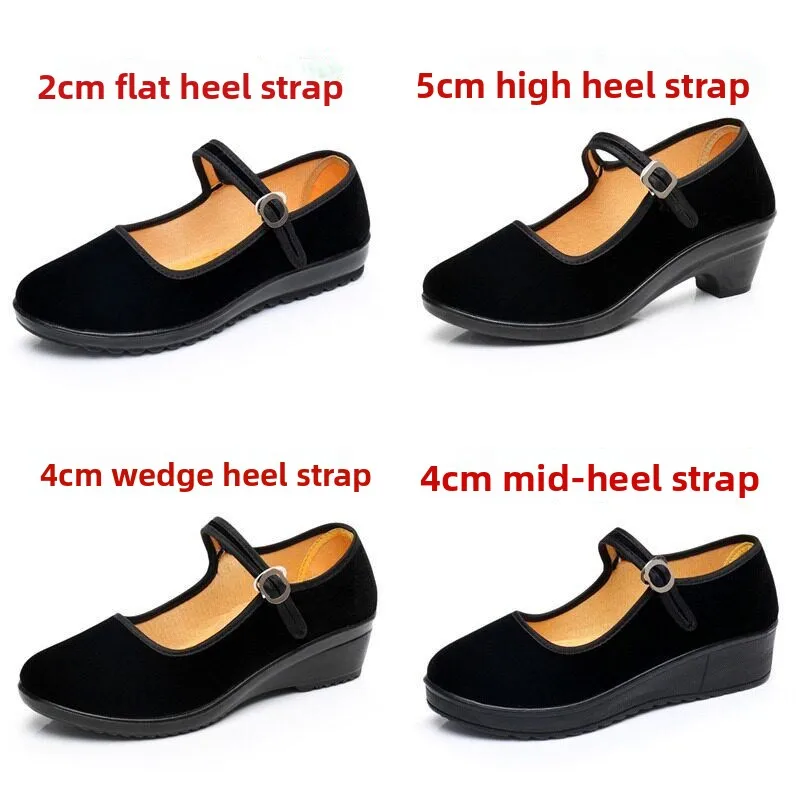 Beijing Ladies Flat Heel Work Shoes Traditional Chinese Cloth Slip-On Shoes Comfortable Dance Shoes Hotel Staff Uniform Black
