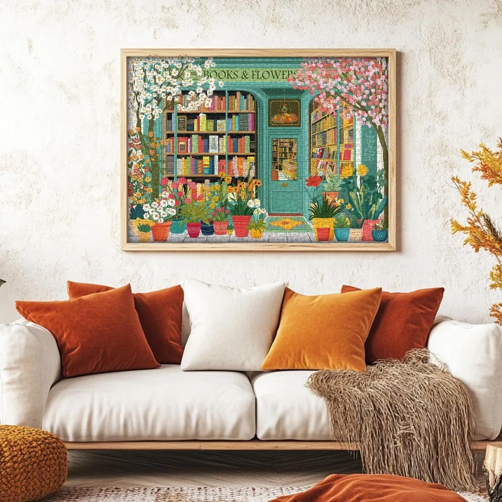 120/300/500/1000 Pieces Spring Flowers Bookstore Jigsaw Puzzle Stress Relief Entertainment Toys Landscape Puzzles Christmas Gift