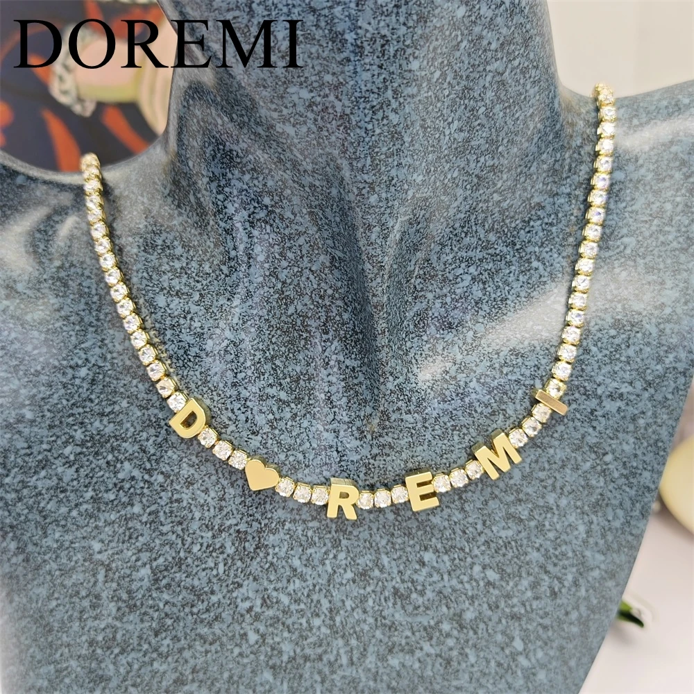 DOREMI 6MM Thick Letters Bracelet Necklace Tennis Chains Bracelet Women Custom Jewelry Gift Designer Heart Name Bracelet