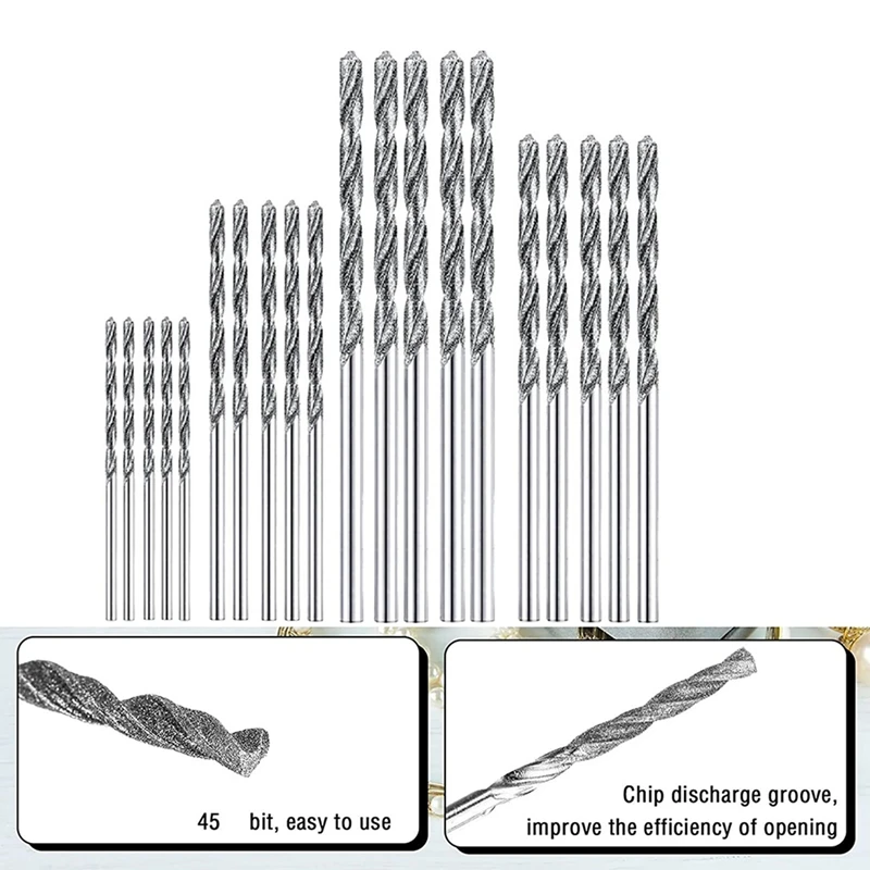 A23T 60 Pcs Diamond Drill Bit Set 1mm 1.5mm 2mm 2.5mm Twist Tip Jewelry Glass Sea Shell Gemstone Lapidary Tool