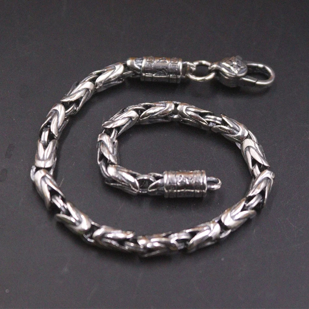 S925 gelang perak Sterling uniseks 4mmW, rantai Byzantine bulat 7.48 inci