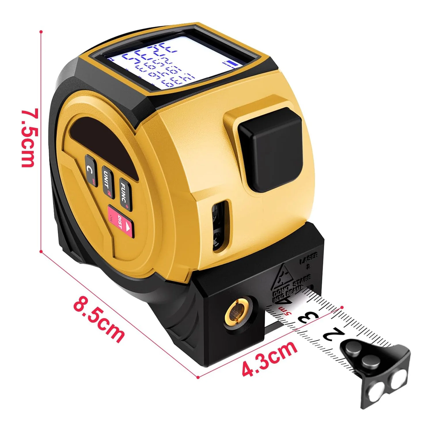 3-in-1 Laser Tape Measure, 40m Laser Rangefinder + 5m Tape, Multi-Mode M/in/Ft, for Pythagorean, Distance, Area & Volume view 6