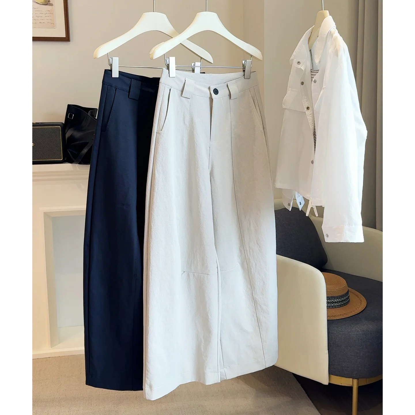 

Solid Simple Fashion Casual Pants Women's 2026 Spring Summer Korean Version New Versatile High-waisted Loose Wide-leg Trousers