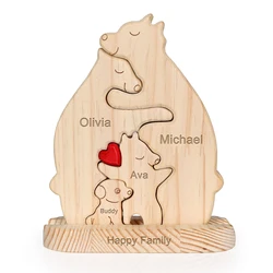 Rompecabezas de madera para decoración del hogar, escultura de nombre personalizado, identificación personalizada, regalo de cumpleaños, familia, oso, Corazón