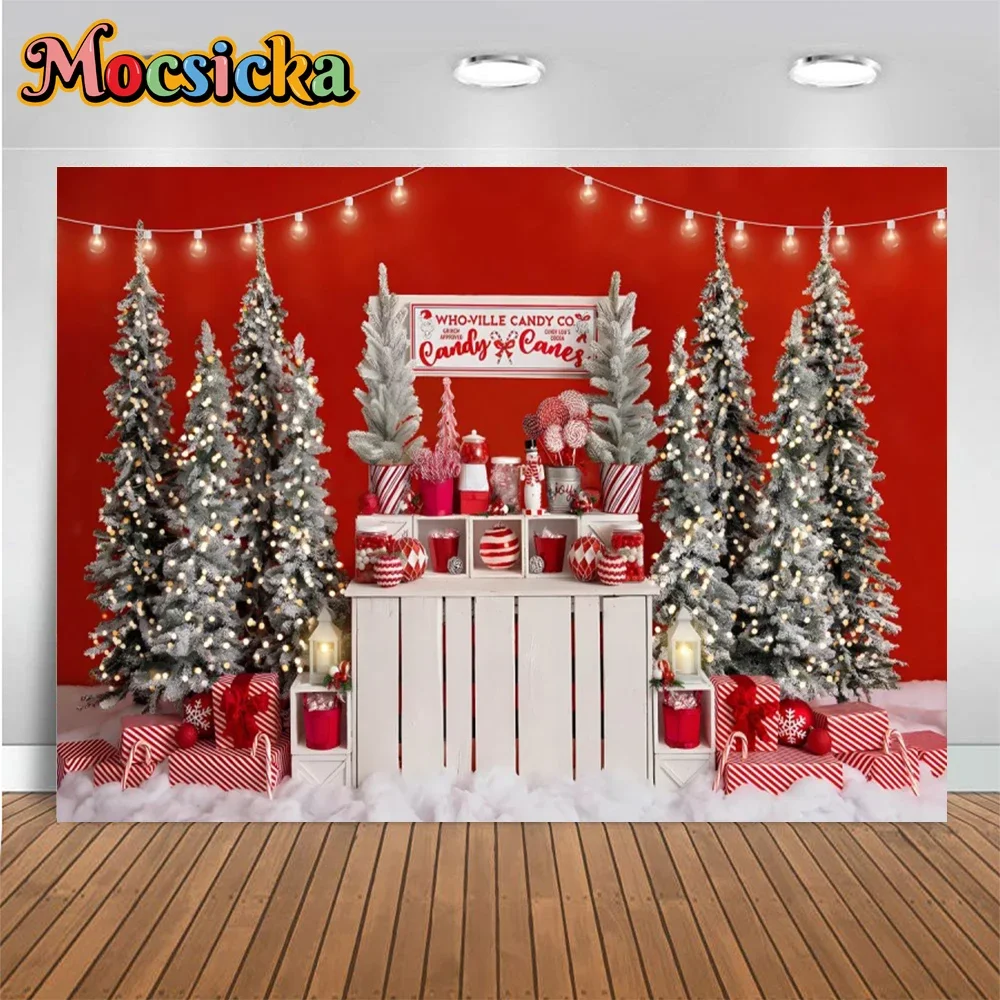 Fondo de Navidad árbol foto para fotografía tienda de nieve de invierno fondo para adultos recién nacidos fotomatón decoración de fiesta accesorios de estudio