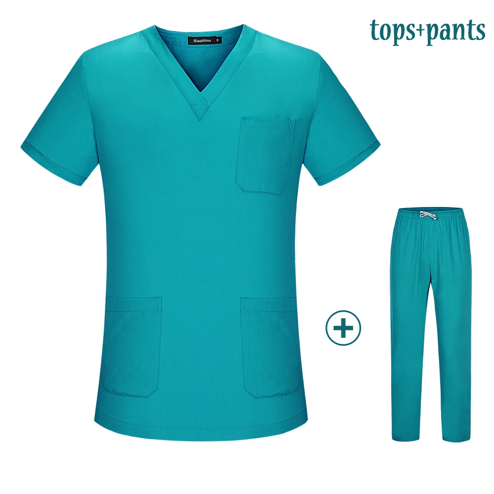 Health Workers Work Wear Unisex Scrubs Nursing Uniform Medical Women Set Uniform Clothes Scrub Tops Pants Hospital Costume Women