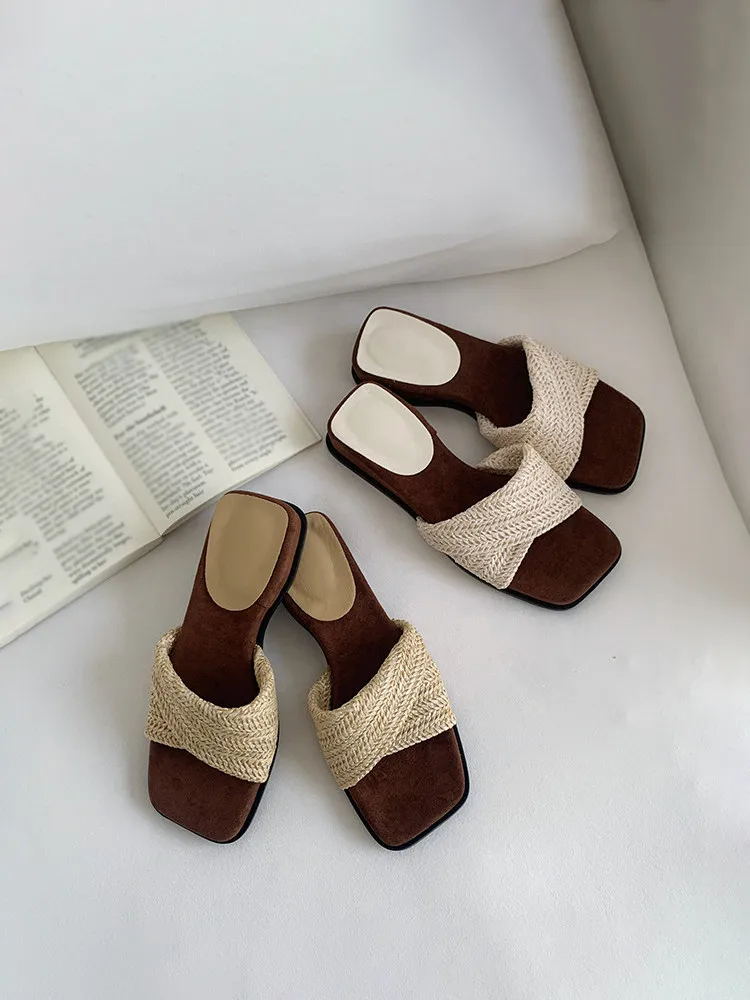 Vintage Woven Open Toe Thick Bottom Sandals Women's New Summer Outdoor Hollow Out Slip On Wedge Slippers Casual Vacation Sandals