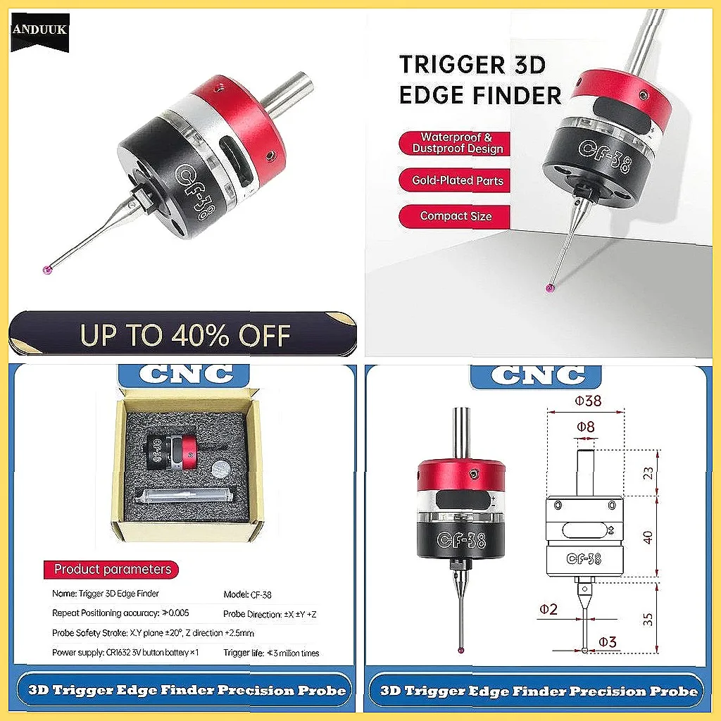 

Новейший 3D-датчик центровки CF-38 для обрабатывающих центров и фрезерных станков с ЧПУ, прецизионный трехкоординатный зонд-центрирователь для установки инструмента