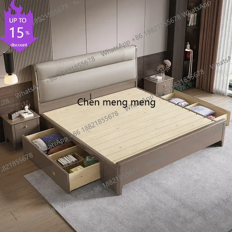 B182 Simple Elegant Tall Bed Double Queen Pretty Bedroom King Frame Bed Luxury Lit Pliable Modern European Beliche Trendy Furnit