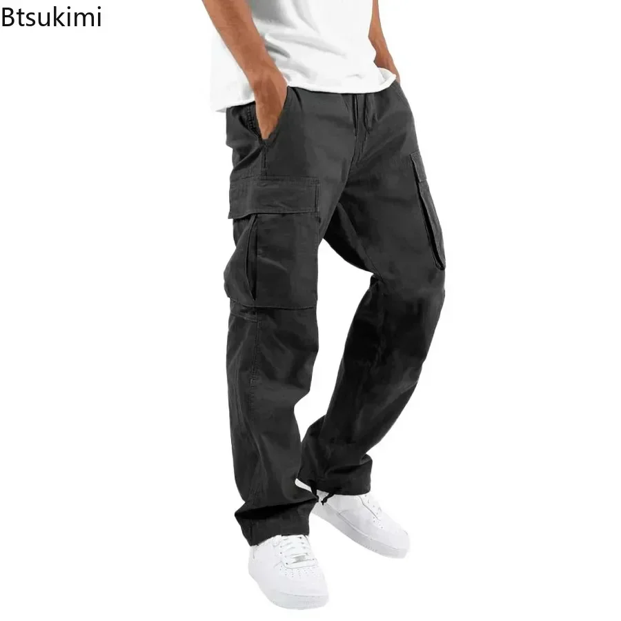 New 2026 Cargo Pants Trousers for Men Full Length Solid Color Loose Multi-pocket Drawstring Pockets Pants Male Cargo Pants 5XL