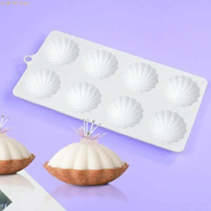 W3JE 8-cavidad pétalos semicirculares silicona mouse mousse molde pastel diy herramienta decoración horno