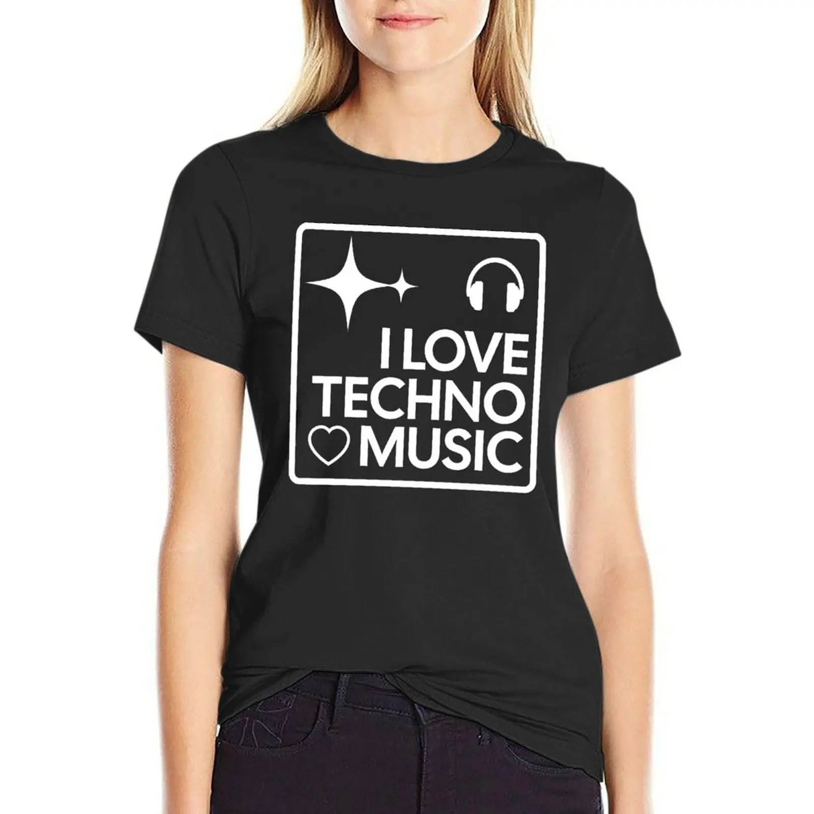 TECHNO - I Love Techno Music (White( T-Shirt blanks summer top Top Women