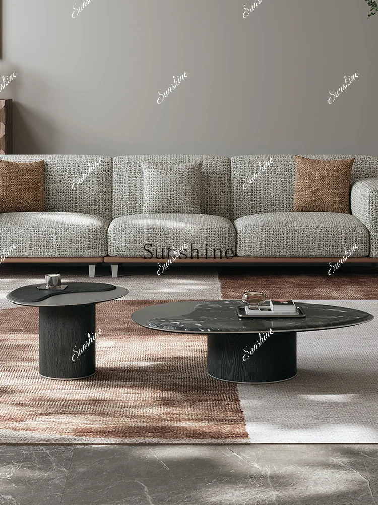 

Italian minimalist luxury stone villa home living room special-shaped coffee table FT