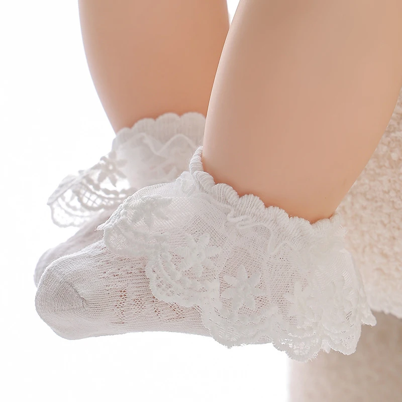 Weiße Spitzen-Rüschensocken für Mädchen, Prinzessinnen-Tanzsocken, atmungsaktive Kinder-Sommer-Baumwollsocken, weiche, bequeme Kinderschuhe – Detail 3