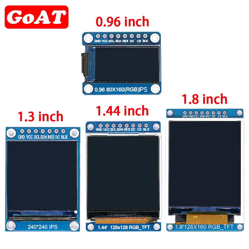 TFT Display 0.96 1.3 1.44 1.8 inch IPS 7P SPI HD 65K Full Color LCD Module ST7735 / ST7789 Drive IC 80*160 240*240 (Not OLED)
