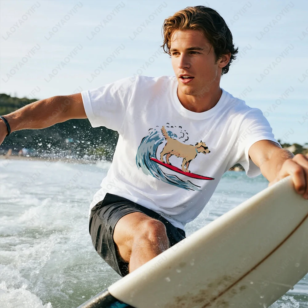 Surfing Dog Surfing Enthusiast Gift Graphic T Shirts Summer Woman Man High Quality Cotton T-shirt Classic O-neck Fashion Casual