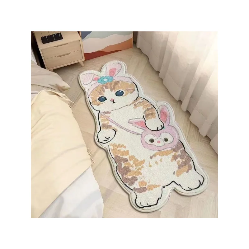 Funny Cat Mat Bedside Soft Area Rug Cartoon Doormat Shaggy Fluffy Carpet Irregular Bedside Rug Thicken Floor Mat INS Decor