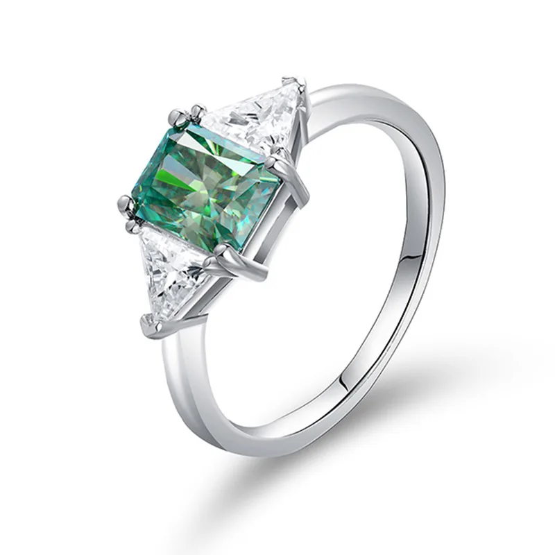 

6 * 8mm 2CT Redion Triangle Blue Green Colored Moissanite Silver Plated 18k Gold Ring Unique Design Wedding Engagement Valentine's Day/Commemorative Gift Birthday Gift Anniversary Gift
