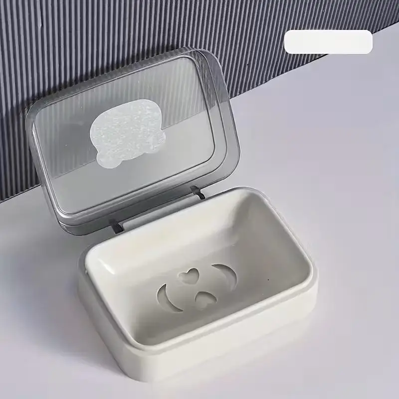 Multifunctional Drain Soap Box with Lid, Dustproof Bathroom Soap Dish, Portable Soap Case for Student Dorm & Travel