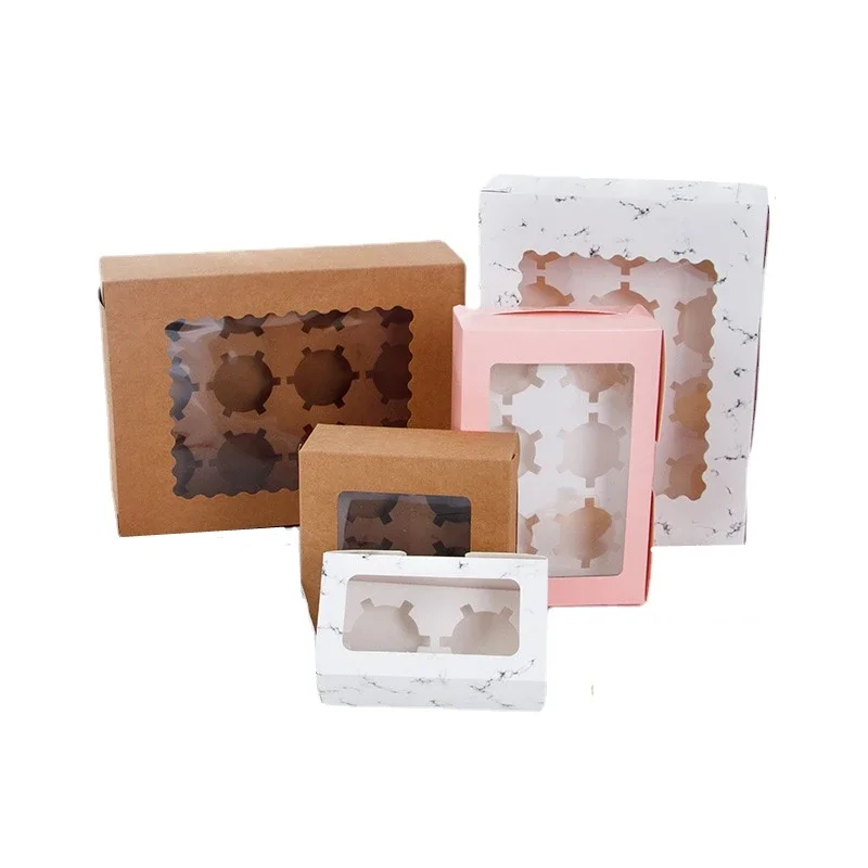 

10pcs Cupcake Packaging Box 1/2/4/6 Cups Kraft Paper Muffin Cupcake Boxes with Clear Window Weeding Birthday Decor Party Favors