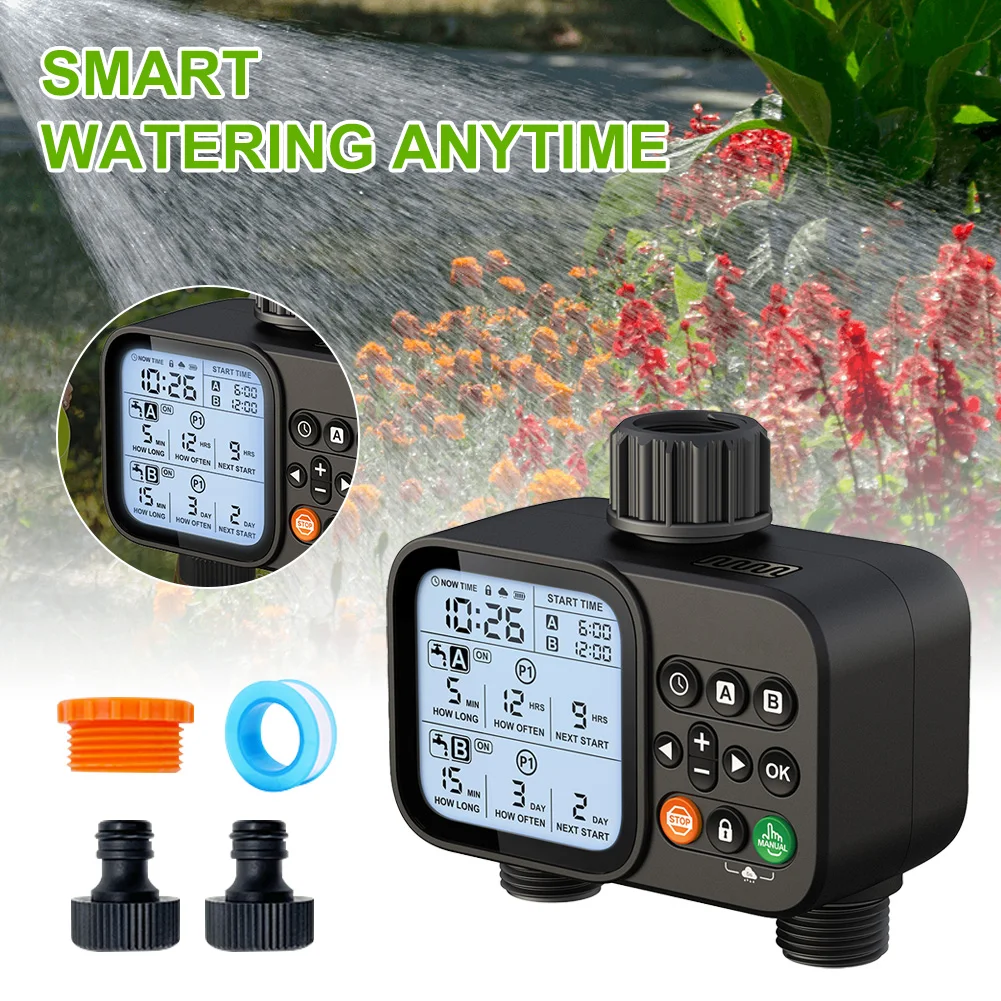 2-Outlet Water Timer Automatic Timed Irrigation System Outdoor Home Garden Lawn Greenhouse Sprinkler Tool