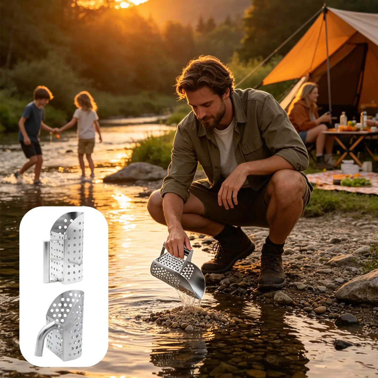 Sand Scoop Stainless Steel Rustproof Shell Sifter Beach Sifter Metal Detector for Treasure Hunting River Coastline Shallow Water