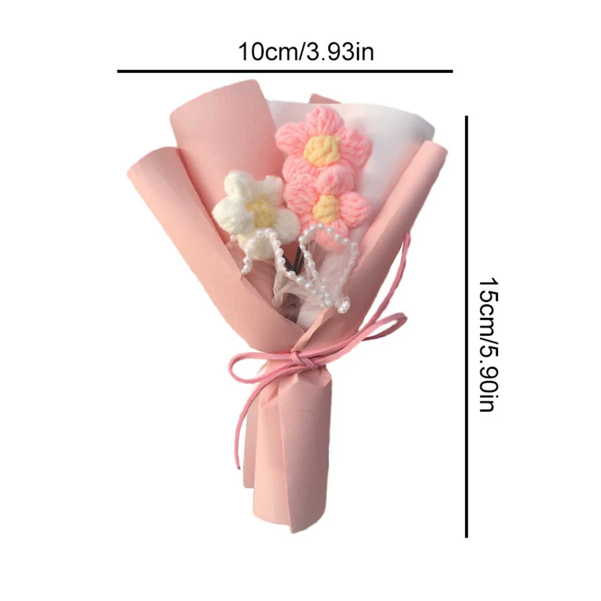 Knitted Puff Pink Tulip Imitation Flower Knitted Puff Eternal Flower with Hand Gift Decorative Flower Bundle