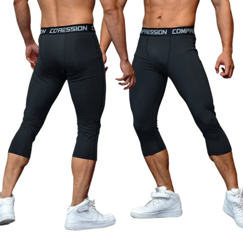 Ginásio masculino correndo calças cortadas, joggings, elásticos, sweatpant de compressão, futebol, basquete, corridas, treino, leggings masculinos