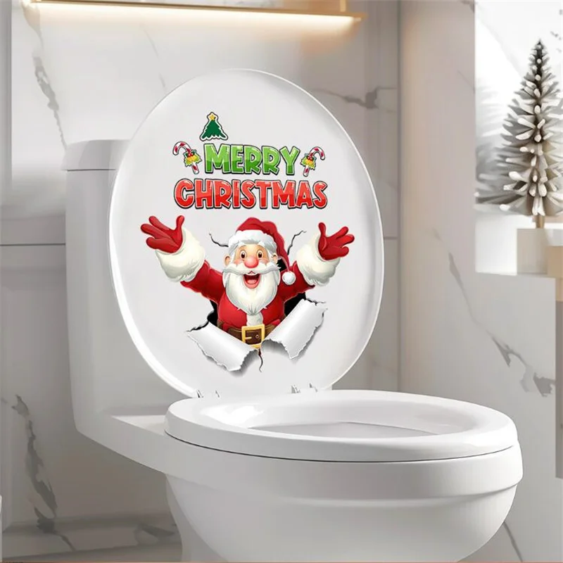 1PCS Self-Adhesive Removable Christmas Wall Sticker Santa Claus English Slogan Decoration for Toilet Bedroom Bathroom
