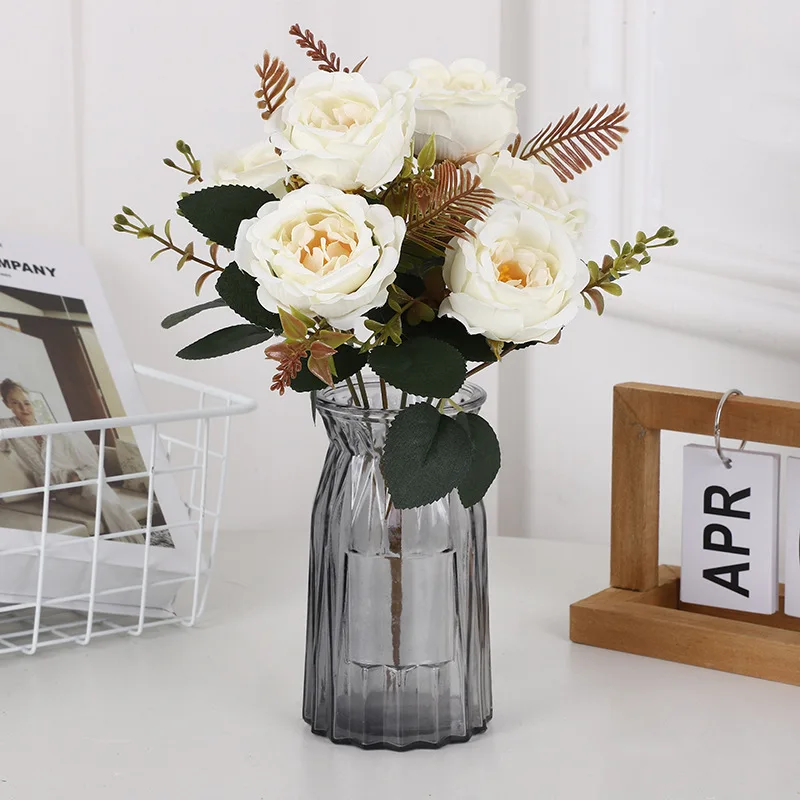 

2PCS Rose Artificial Flower DIY Home Living Room Garden Wedding Decoration Fake Flowers Table Decoration Bride Flower