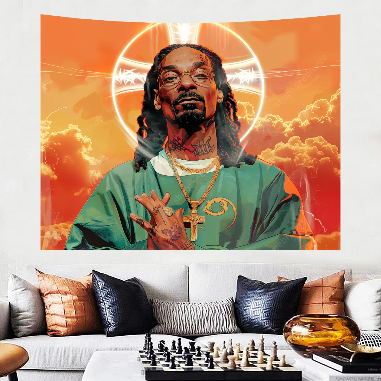 Mystical Snoop Dogg Tapestry Psychedelic Rapper Jesus Tapestry Wall Hanging Boho Aesthetic Room Hippie Bedroom Backdrop Decor