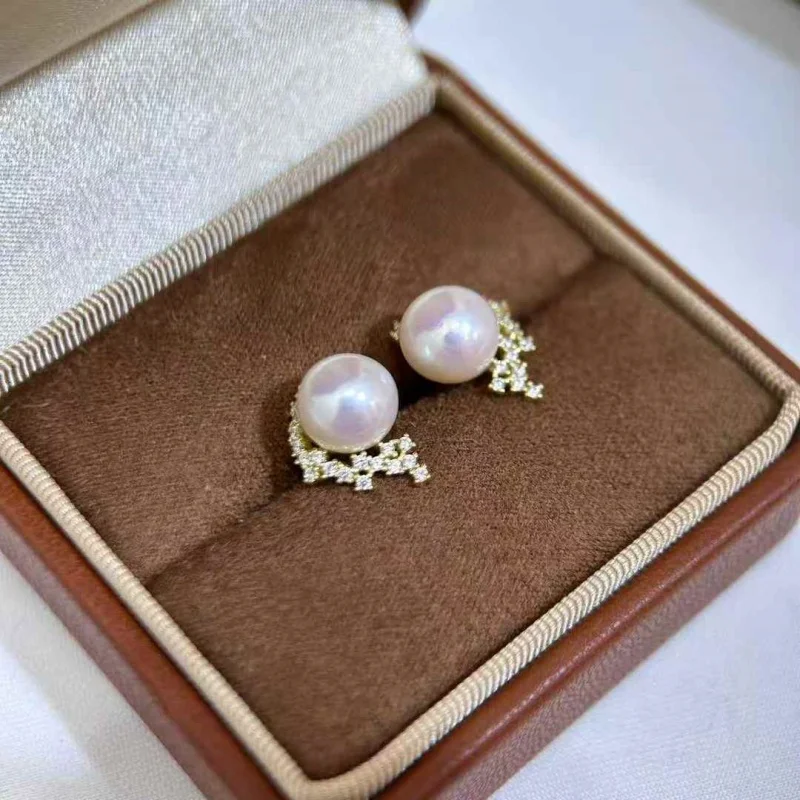 

SGARIT Pinkish-White Aurora Edison Pearl Earrings For Women 925 Sterling Silver Natural Freshwater Pearl Zircon Earrings