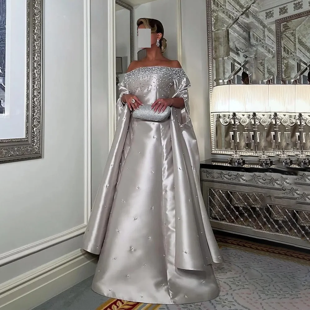 Aangepaste Saoedi-Arabië avondjurk off-the-shoulder kralen een lijn formele avondjurken voor dames bruiloft jurken