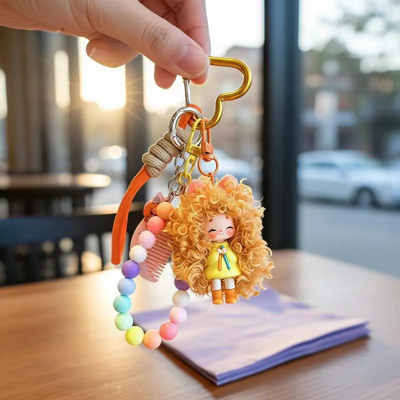Cartoon Flauschiges Haar Coole Mädchen Schlüsselanhänger - Milchtee-Serie Schlüsselanhänger Taschenzubehör für Trendige Mädchen als Kreatives Geschenk – Detail 4