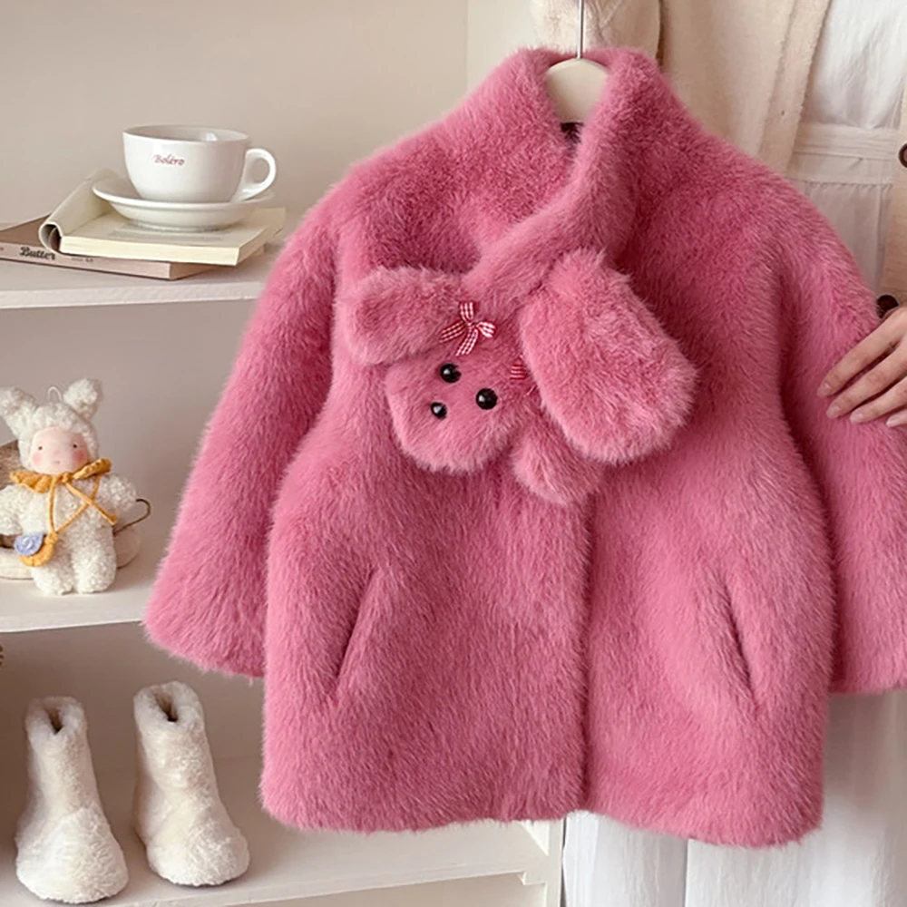 

Детская одежда, шуба для девочек с шарфом для маленьких девочек от 2 до 10 лет, стильное милое, теплое и мягкое пальто средней длины для маленьких девочек, ветрозащитное