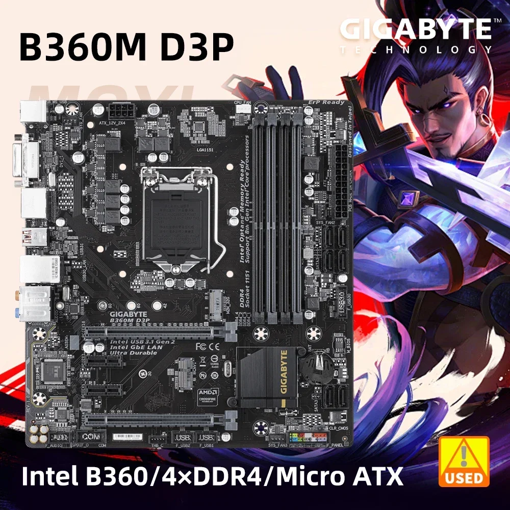 GIGABYTE B360M D3P LGA 1151 Motherboard for 8th 9th Gen Core i3 i5 i7 Processors 4x DIMM Max. 64GB DDR4 Micro ATX Used Mainboard