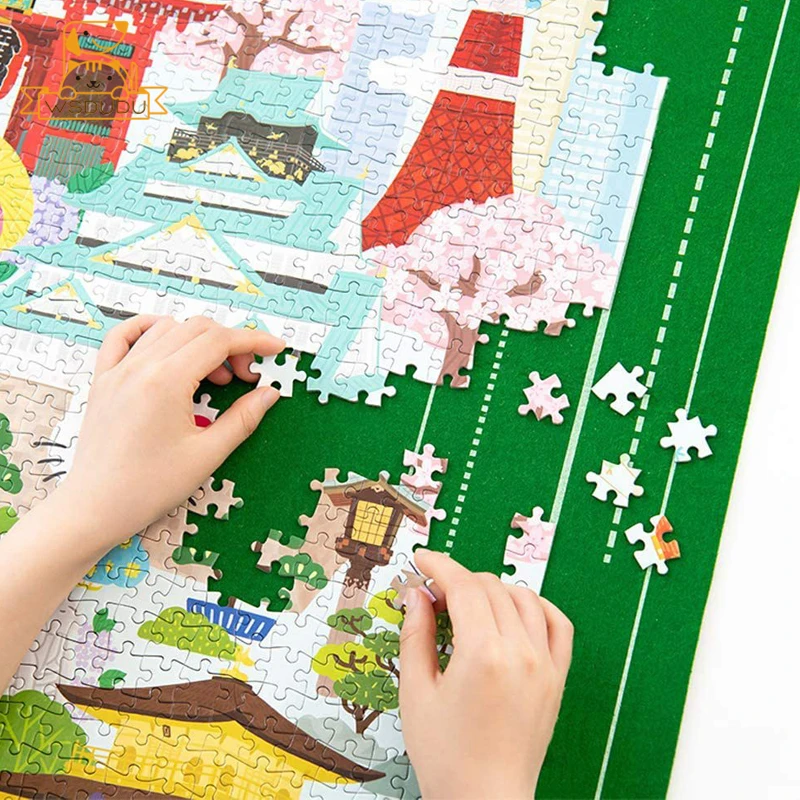 Big Puzzle Roll Mat For 1500 Pieces Large Jigsaw Toy Felt Pad with Drawstring Bag Child Playmat Portable Game Board Adult Gifts