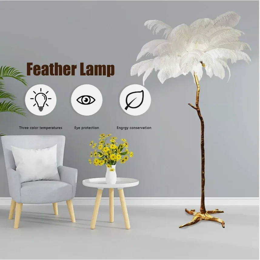 Nordic Ostrich Feather Led Floor Lamp Resin Sofa Bedroom Living Room Home Decor Indoor Bracket Lamp Standing Lamp