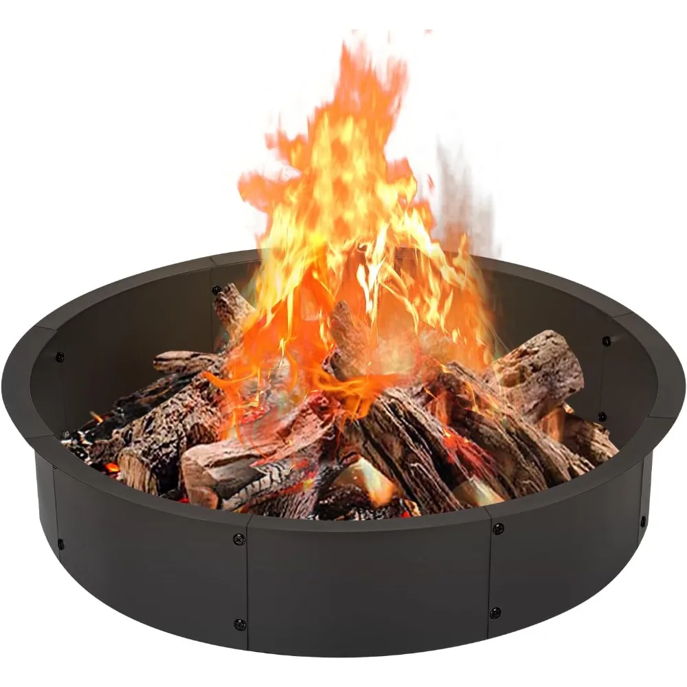 

OUSHENG 36 Inch Round Fire Pit Ring Insert for Outside Wood Burning, 39 Inch Outer Large Solid Steel Firepit Liner for Above or