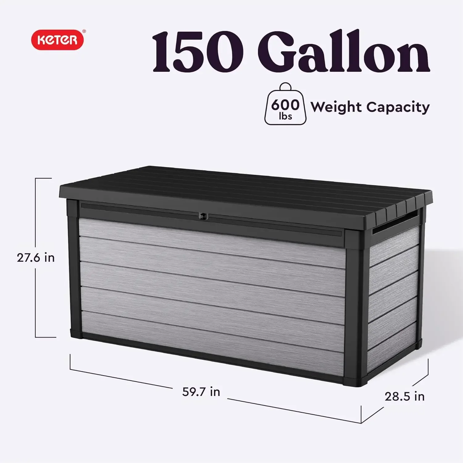 Keter Denali 150 Gallon Resin Large Deck Box with Double Wall 20mm Panels - Paintable and Drillable-Organization and Storage for