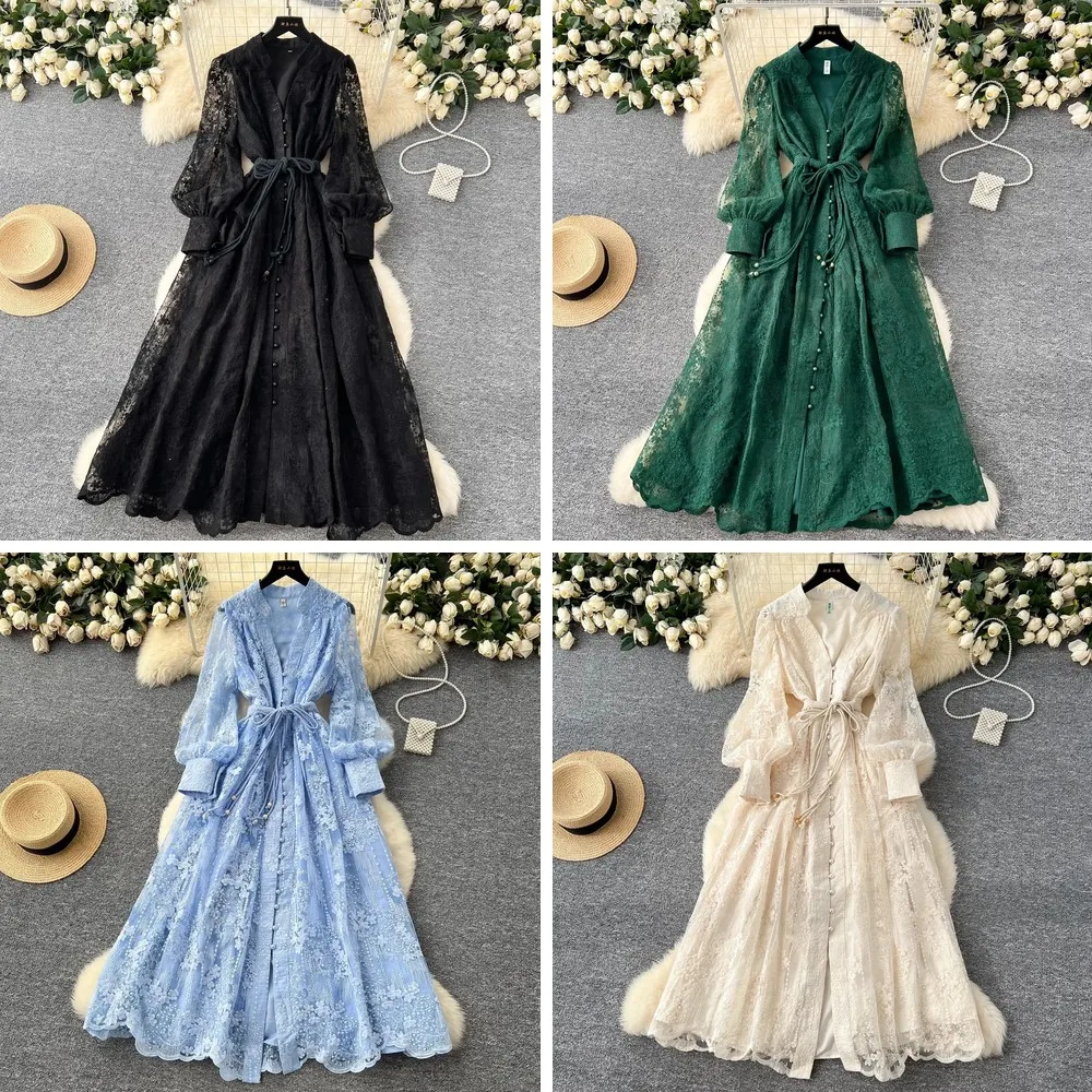 

Elegant White Black Long Dress Women Embroidery Belted Party Dress Spring Summer Long Sleeve Vestidos (Characters: 78)