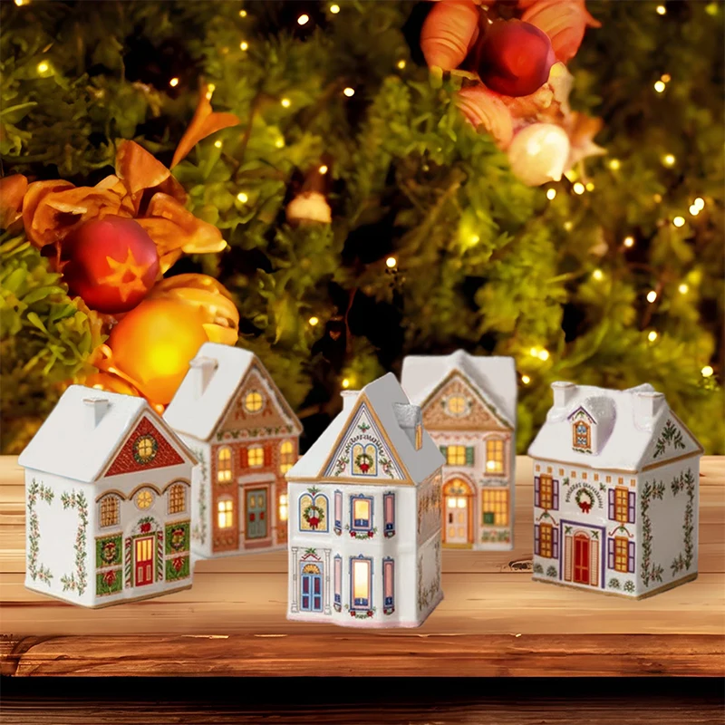 Holiday Village Spice House Set - Mini Christmas Gingerbread House Decor for Table, Home Xmas Decoration