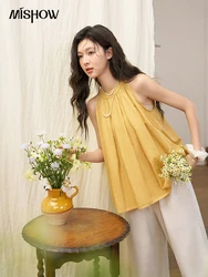 MISHOW Solid Sleeveless Hanging Neck Blouses Elastic Waist Wide Legs Casual Cropped Pants Separately 2024 Summer MXD25X1521