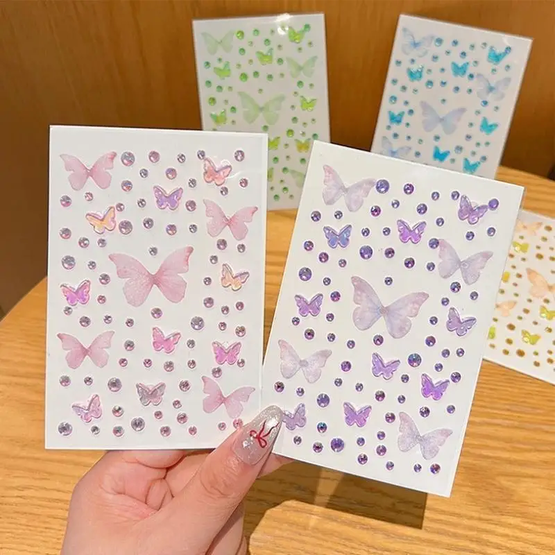 1 Hoja de Pegatinas Faciales de Mariposa Elfo con Diamantes de Imitación, Decoración de Mariposa Tejida Autoadhesiva Kawaii para Maquillaje de Escenario y Conciertos