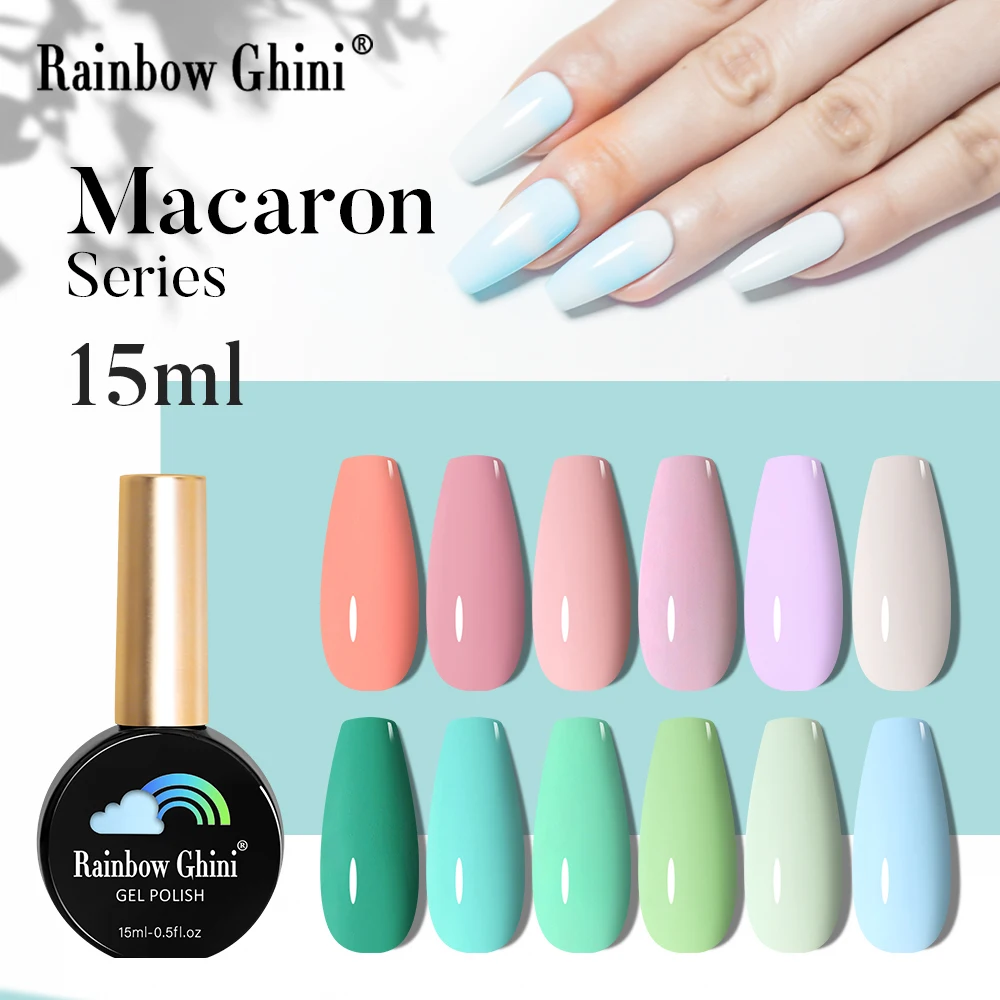 RG 15 مللي معكرون اللون شبه دائم هلام مسمار البولندية طويلة الأمد الملونة هلام مسمار الفن لتقوم بها بنفسك قاعدة ماتي معطف فوقي HEMA & TPO الحرة #1