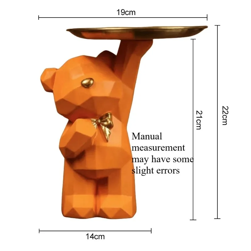 Resin Lovely Nordic Bear Sculptures Keys Holder Geometric Bear Statue Floor Tray Ornament for Home Decor Bookshelf Decor