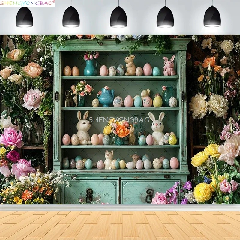 

Easter Party Decoration Spring Garden Children's Photography Props Rabbit Colorful Eggs Newborn Portrait Shoot Background FH-05