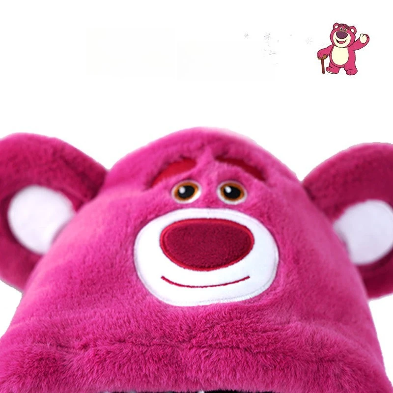 Miniso ديزني الأطفال قبعة وشاح قفازات مجموعة متكاملة الفتيات الخريف والشتاء الدافئة أفخم قبعة وشاح الفراولة الدب