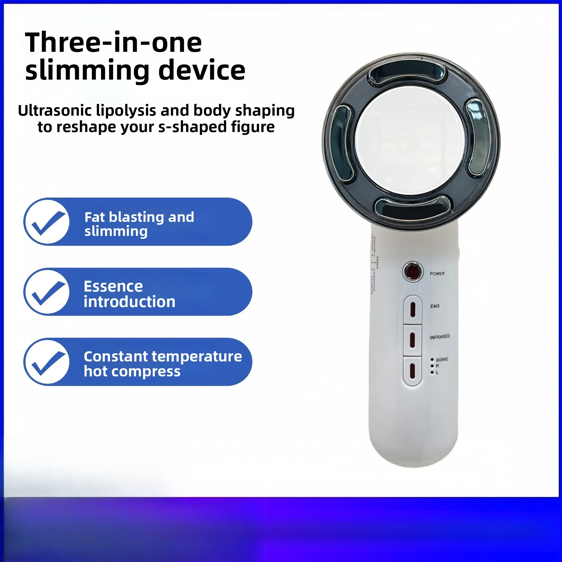 

Ультразвуковой инструмент для похудения «три в одном», портативный домашний инструмент для красоты и тела